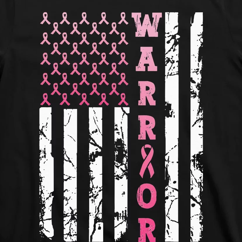 USA Pink Flag Awareness Month October Breast Cancer Warrior T-Shirt