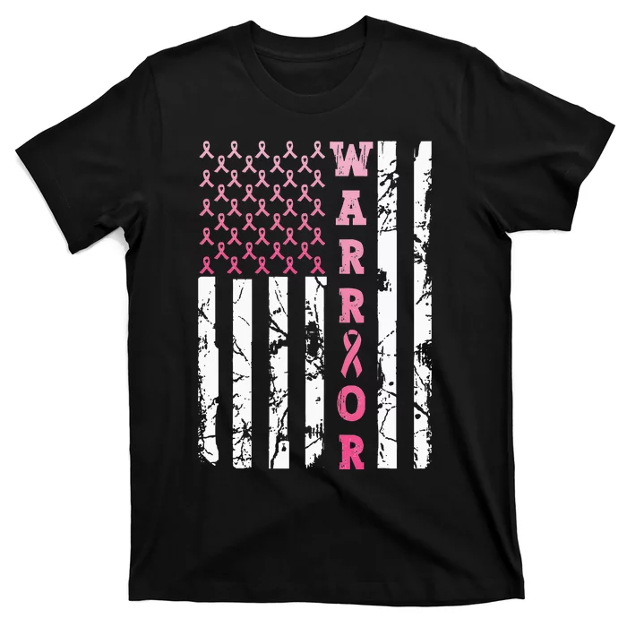 USA Pink Flag Awareness Month October Breast Cancer Warrior T-Shirt