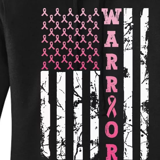 USA Pink Flag Awareness Month October Breast Cancer Warrior Women's Pullover Hoodie