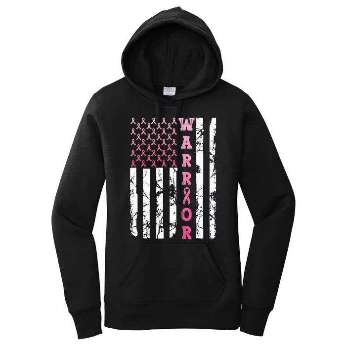 USA Pink Flag Awareness Month October Breast Cancer Warrior Women's Pullover Hoodie