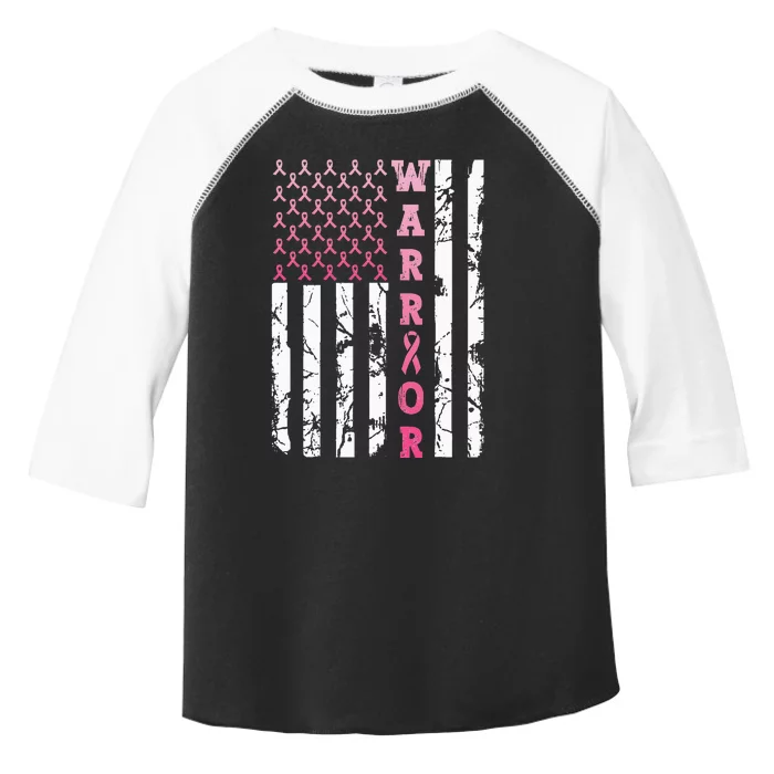 USA Pink Flag Awareness Month October Breast Cancer Warrior Toddler Fine Jersey T-Shirt