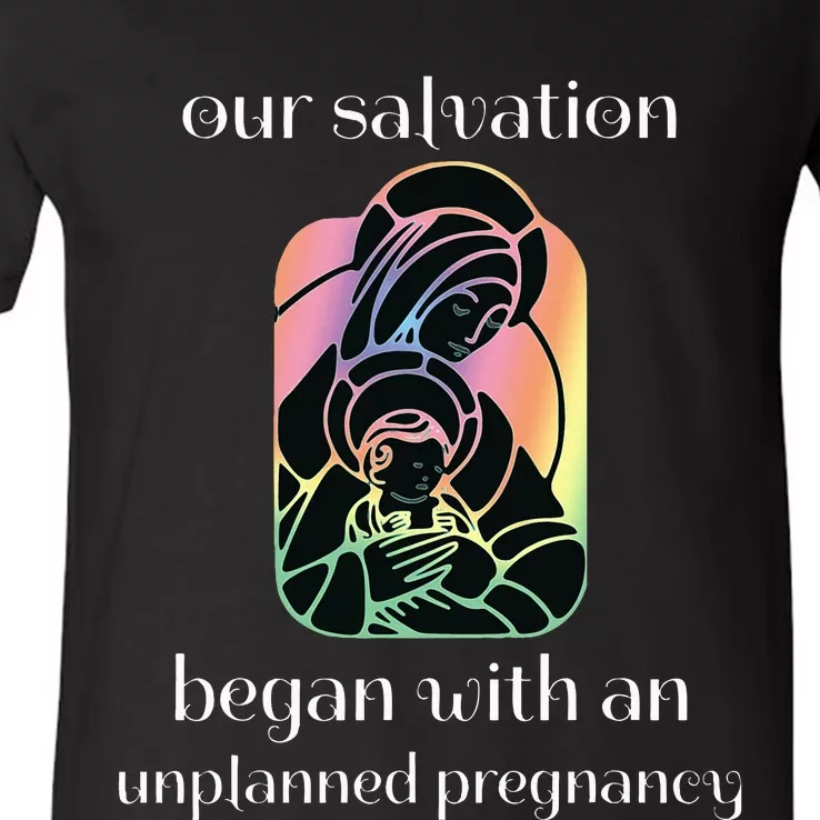 Unplanned Pregnancy Jesus & Mary Prolife Faith V-Neck T-Shirt