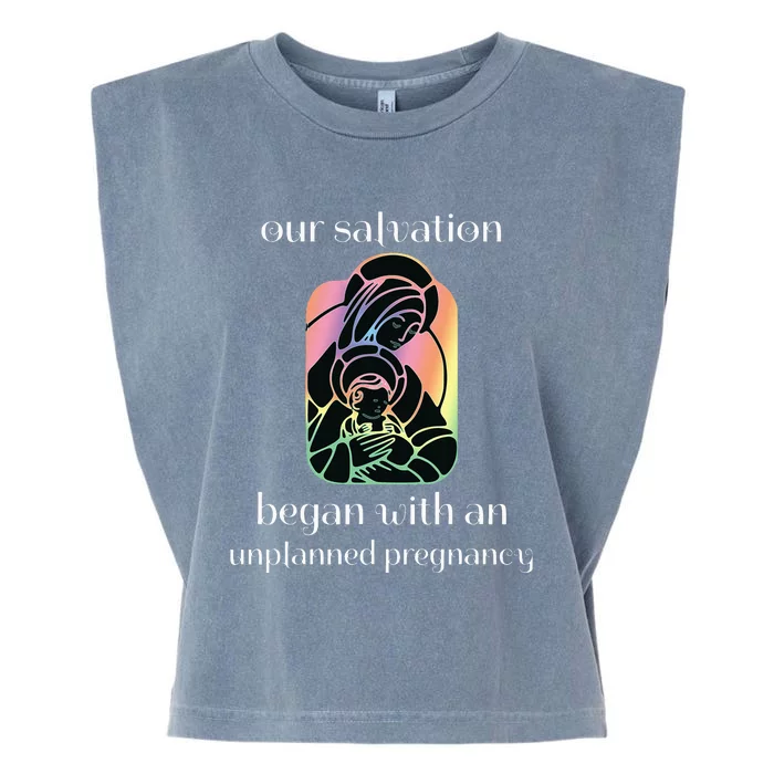 Unplanned Pregnancy Jesus & Mary Prolife Faith Garment-Dyed Women's Muscle Tee