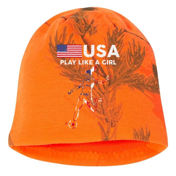 Usa Play Like A Girl Soccer Football Usa Flag Kati - Camo Knit Beanie