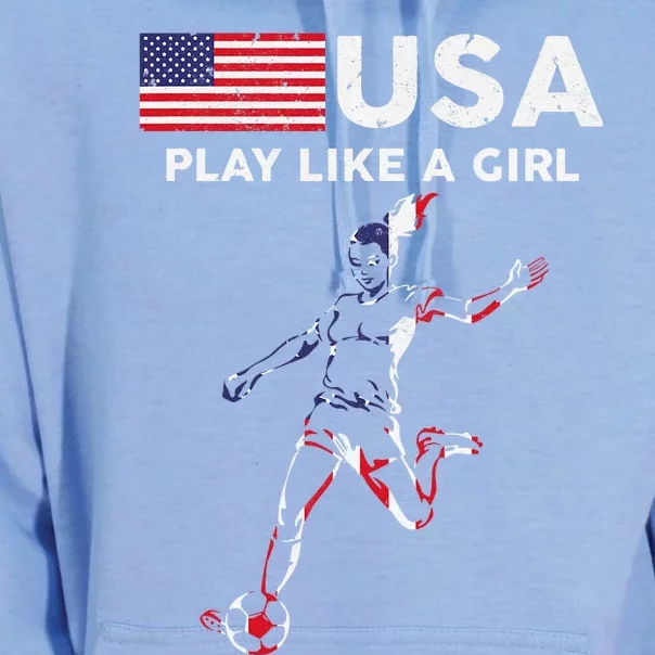 Usa Play Like A Girl Soccer Football Usa Flag Unisex Surf Hoodie