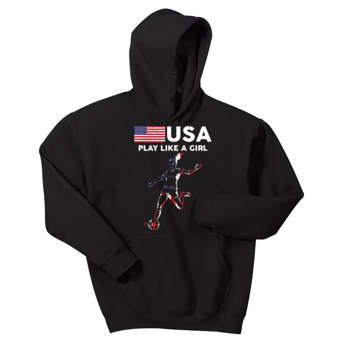 USA Play Like A Girl Soccer Football USA Flag TShirt Kids Hoodie