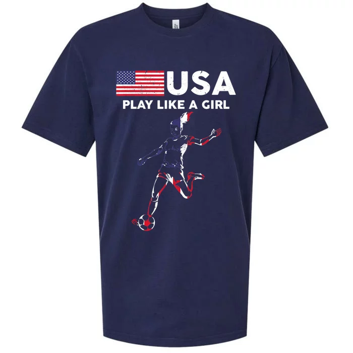 USA Play Like A Girl Soccer Football USA Flag TShirt Sueded Cloud Jersey T-Shirt