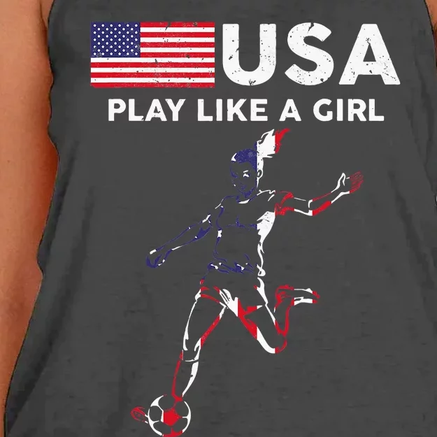 Usa Play Like A Girl Soccer Football Usa Flag Women's Knotted Racerback Tank