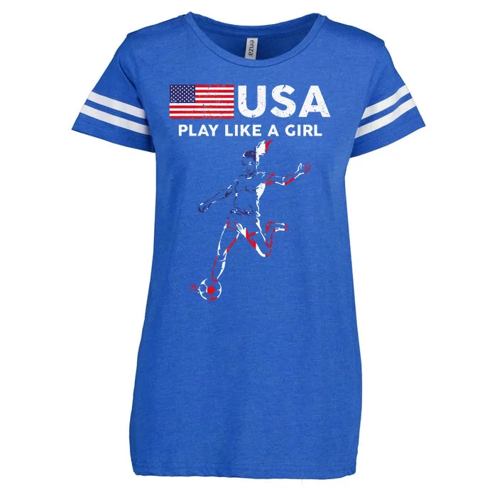 Usa Play Like A Girl Soccer Football Usa Flag Enza Ladies Jersey Football T-Shirt