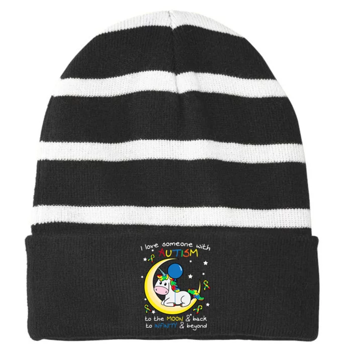 Unicorn Puzzle Moon Star Inspirational Autism Awareness Gift Striped Beanie with Solid Band