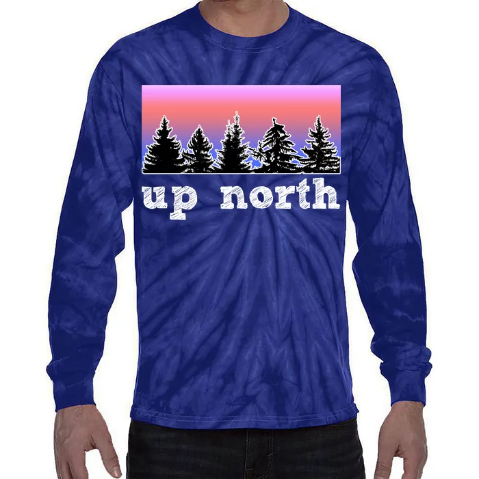 UpNorth Sunset Pine Tree Lake Life Nature Tie-Dye Long Sleeve Shirt