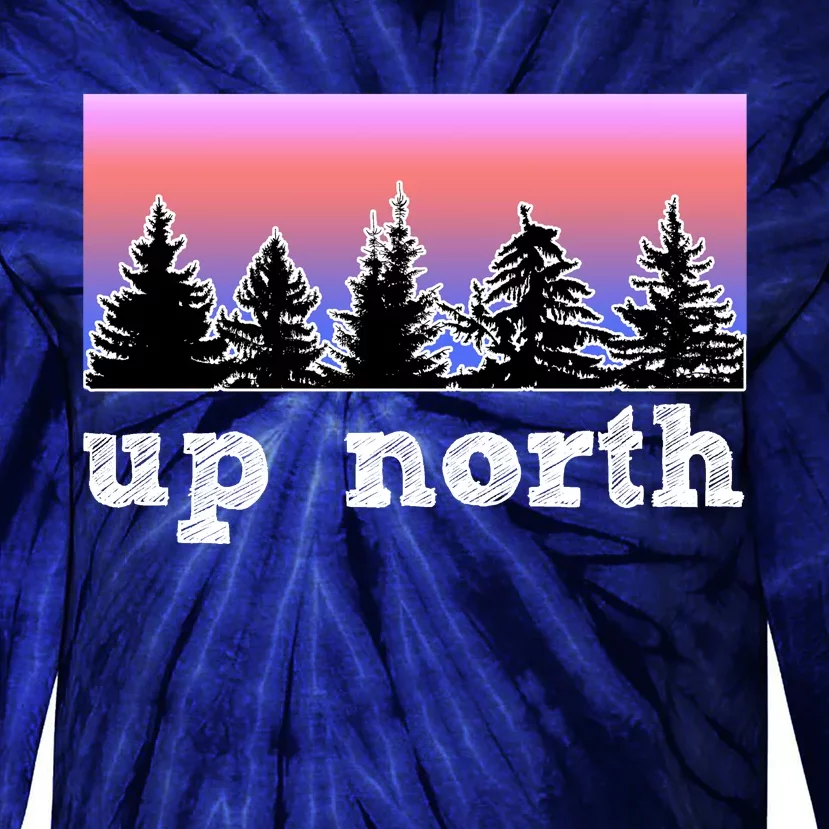 UpNorth Sunset Pine Tree Lake Life Nature Tie-Dye Long Sleeve Shirt