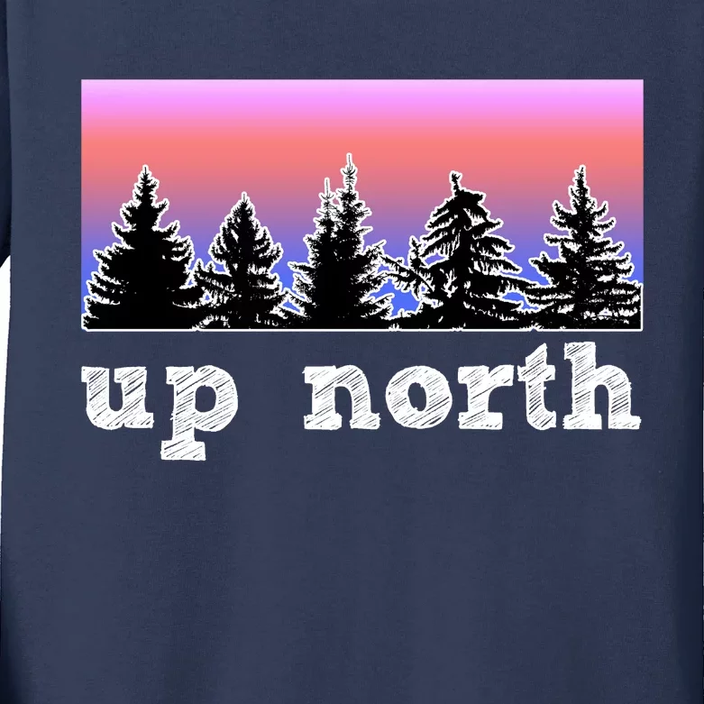 UpNorth Sunset Pine Tree Lake Life Nature Kids Long Sleeve Shirt