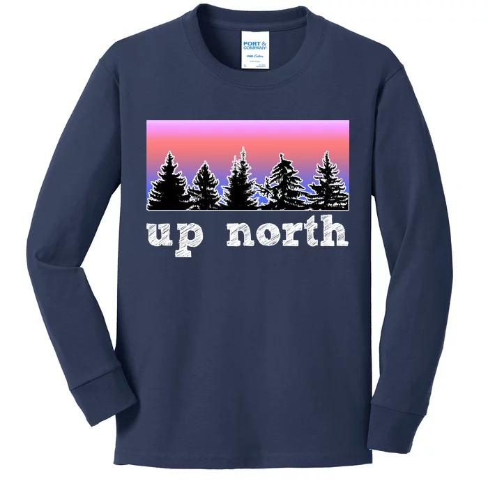 UpNorth Sunset Pine Tree Lake Life Nature Kids Long Sleeve Shirt