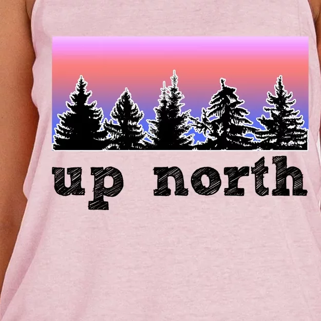 UpNorth Sunset Pine Tree Lake Life Nature Women's Knotted Racerback Tank