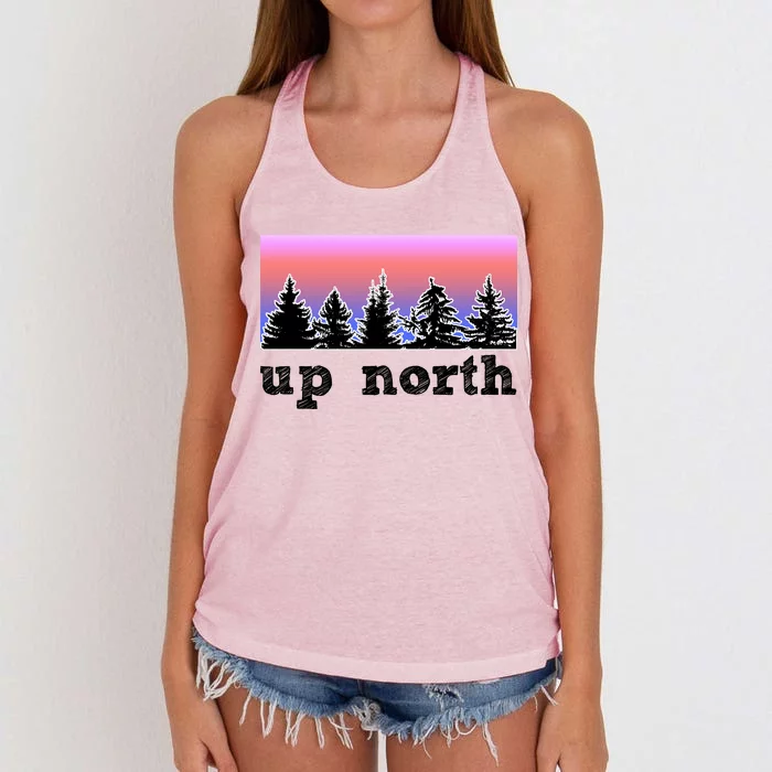 UpNorth Sunset Pine Tree Lake Life Nature Women's Knotted Racerback Tank