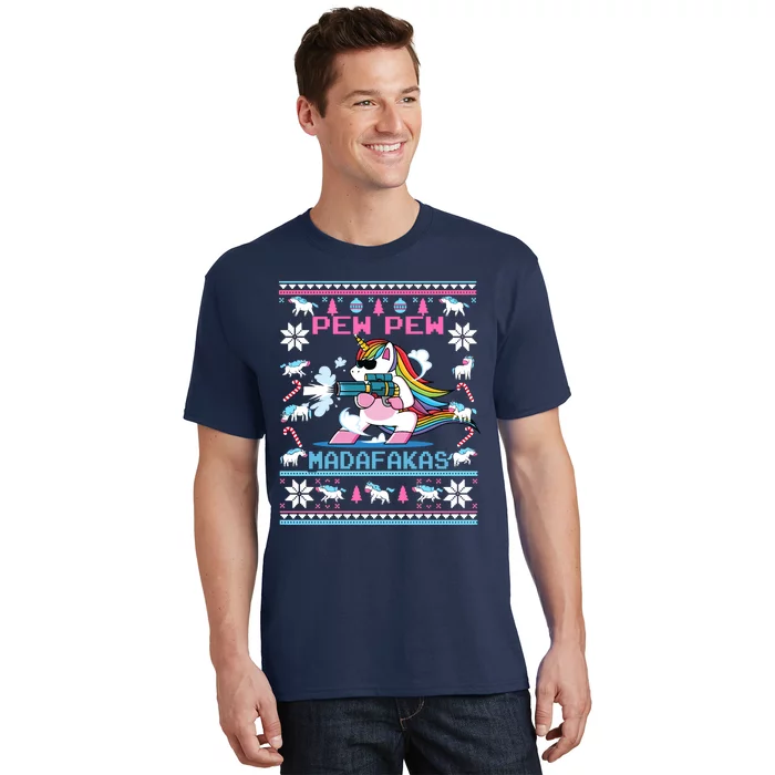 Unicorn Pew Pew Madafakas Ugly Christmas Sweater T-Shirt