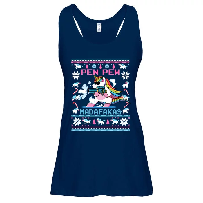 Unicorn Pew Pew Madafakas Ugly Christmas Sweater Ladies Essential Flowy Tank