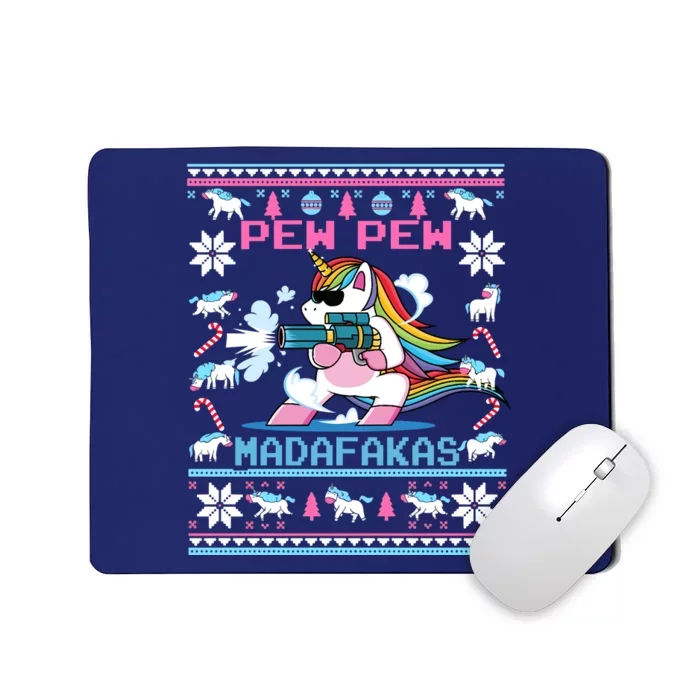 Unicorn Pew Pew Madafakas Ugly Christmas Sweater Mousepad