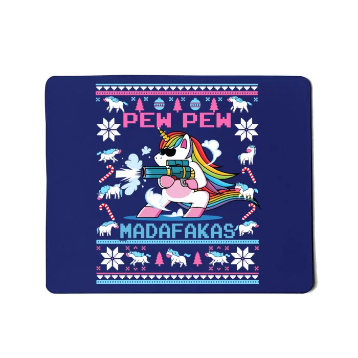 Unicorn Pew Pew Madafakas Ugly Christmas Sweater Mousepad