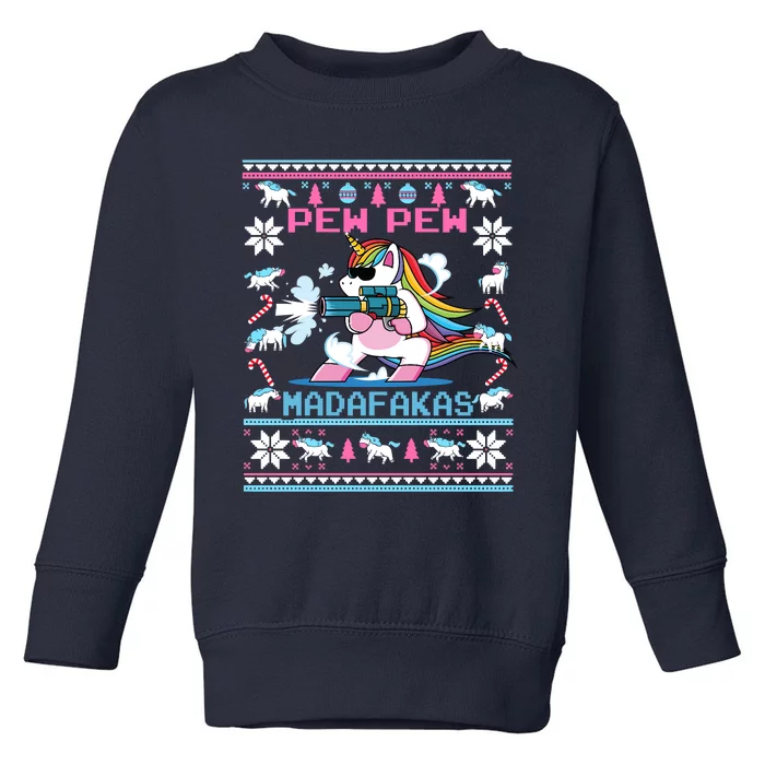 Unicorn Pew Pew Madafakas Ugly Christmas Sweater Toddler Sweatshirt