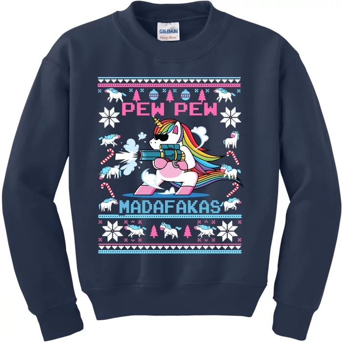 Unicorn Pew Pew Madafakas Ugly Christmas Sweater Kids Sweatshirt