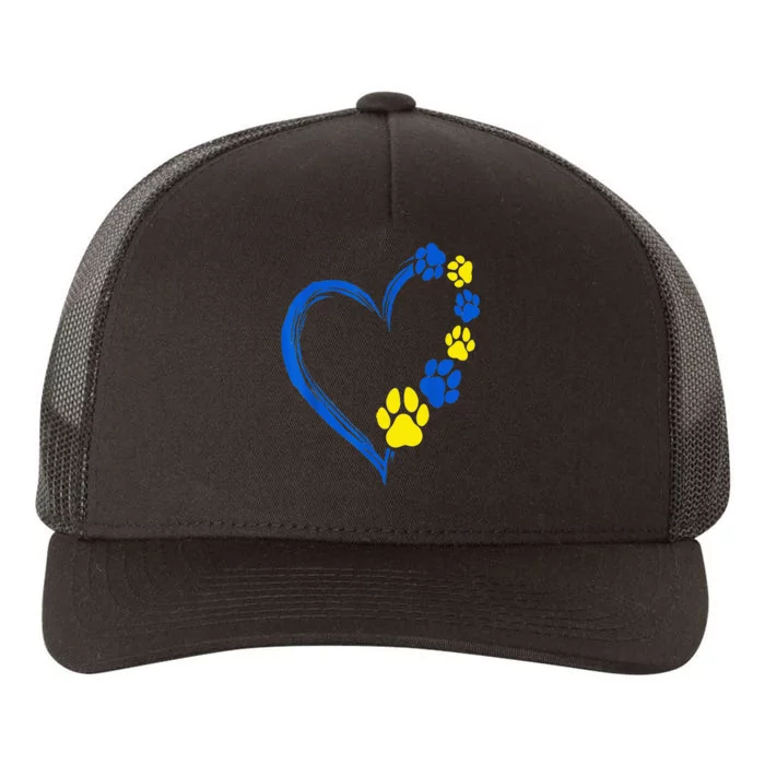 Ukraine Print Pawprint Heart Animal Lover Love Pet Dog Mom Yupoong Adult 5-Panel Trucker Hat