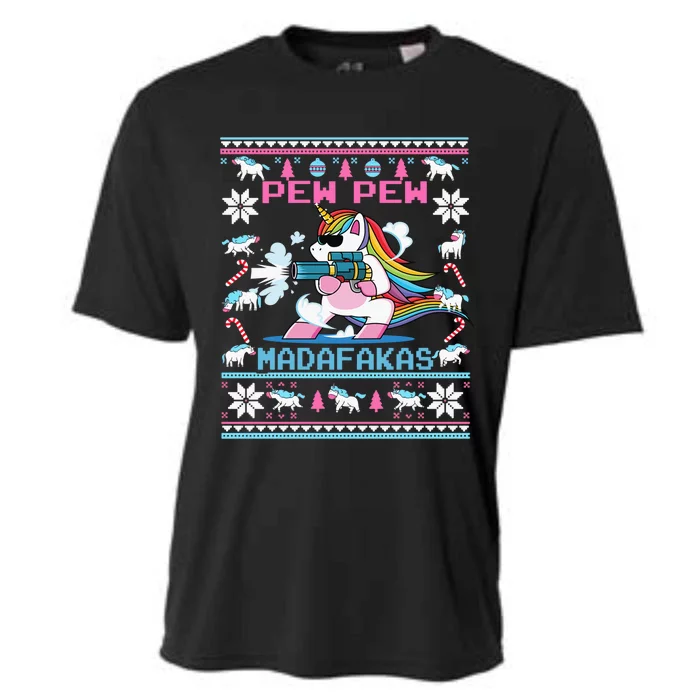 Unicorn Pew Pew Madafakas Ugly Christmas Sweater Cooling Performance Crew T-Shirt