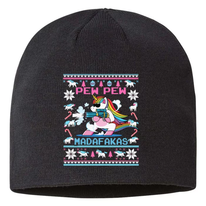 Unicorn Pew Pew Madafakas Ugly Christmas Sweater 8 1/2in Sustainable Knit Beanie