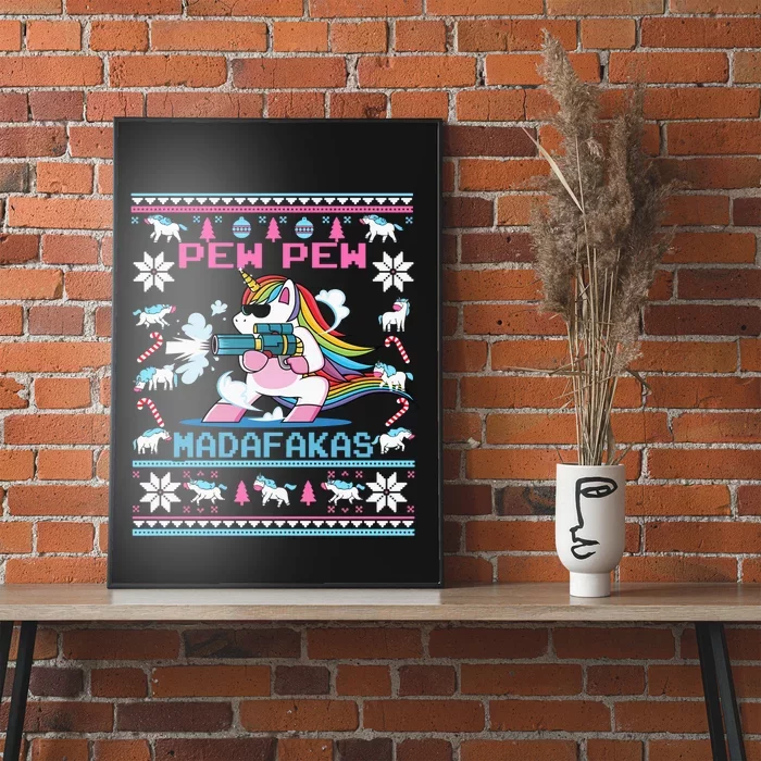 Unicorn Pew Pew Madafakas Ugly Christmas Sweater Poster