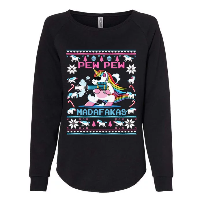 Unicorn Pew Pew Madafakas Ugly Christmas Sweater Womens California Wash Sweatshirt