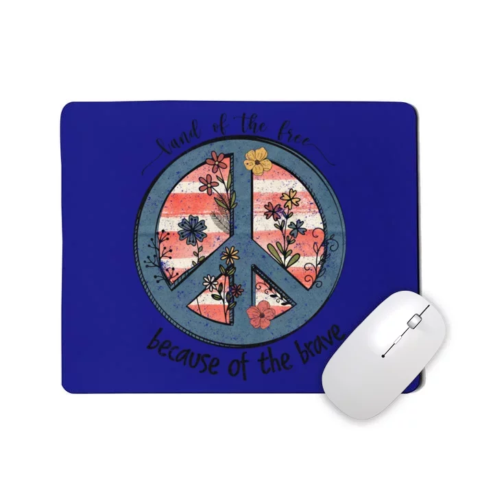 Usa Peace Sign Flag Land Of The Free Because Of The Brave Gift Mousepad