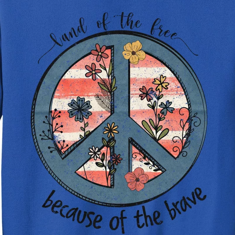 Usa Peace Sign Flag Land Of The Free Because Of The Brave Gift Tall Sweatshirt