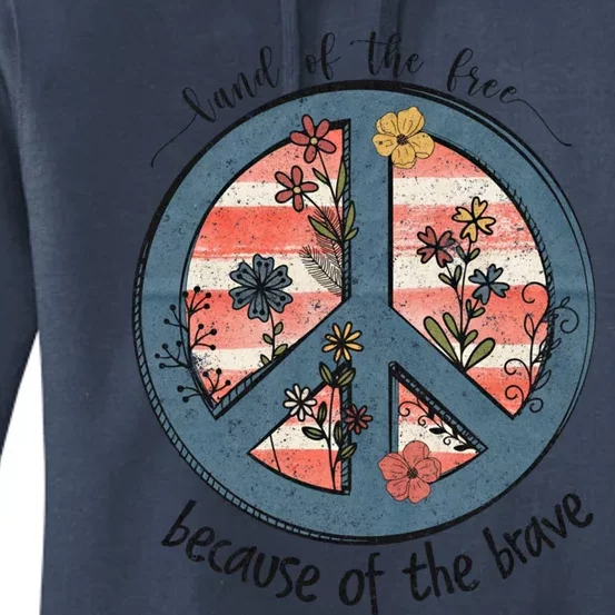 Usa Peace Sign Flag Land Of The Free Because Of The Brave Gift Women's Pullover Hoodie