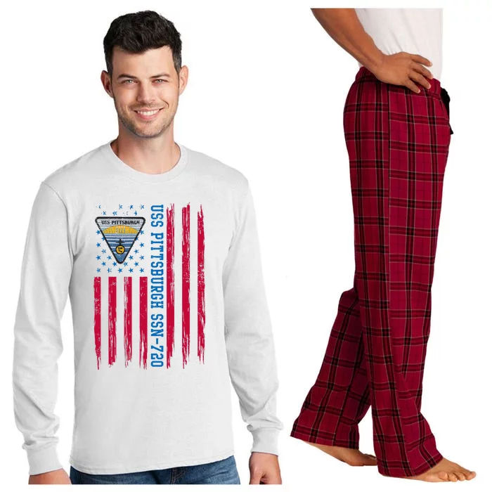 Uss Pittsburgh Ssn720 American Flag Submarine Ship Veteran Long Sleeve Pajama Set