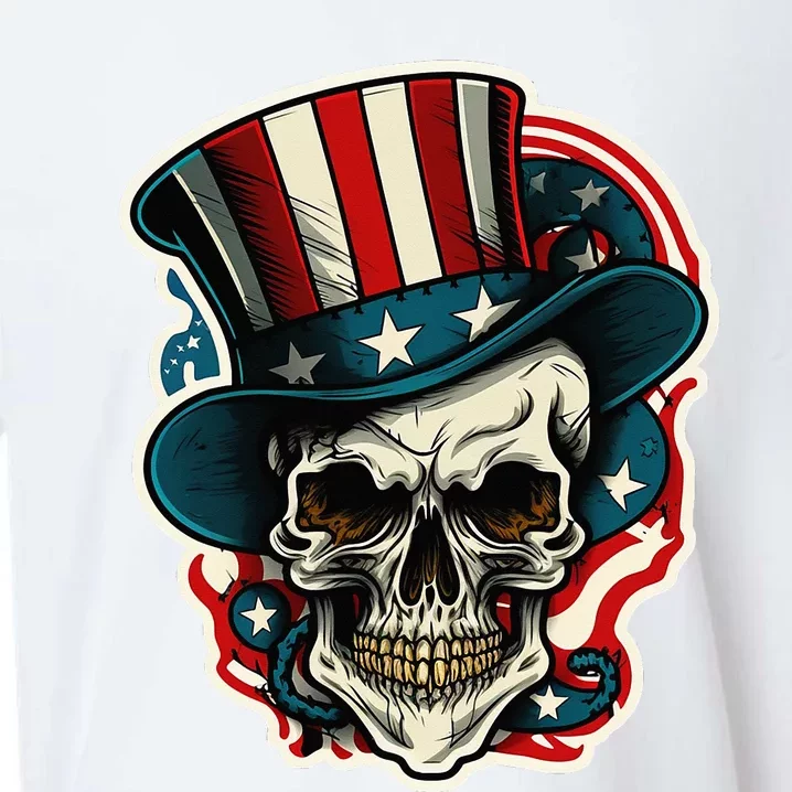 USA Proud Skull Top Hat American Flash Tattoo Retro 4th July Sueded Cloud Jersey T-Shirt