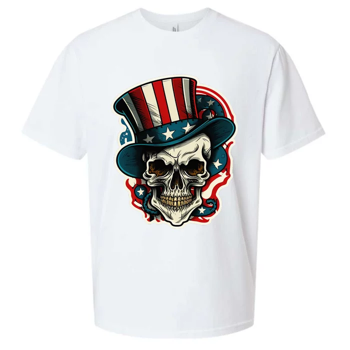 USA Proud Skull Top Hat American Flash Tattoo Retro 4th July Sueded Cloud Jersey T-Shirt