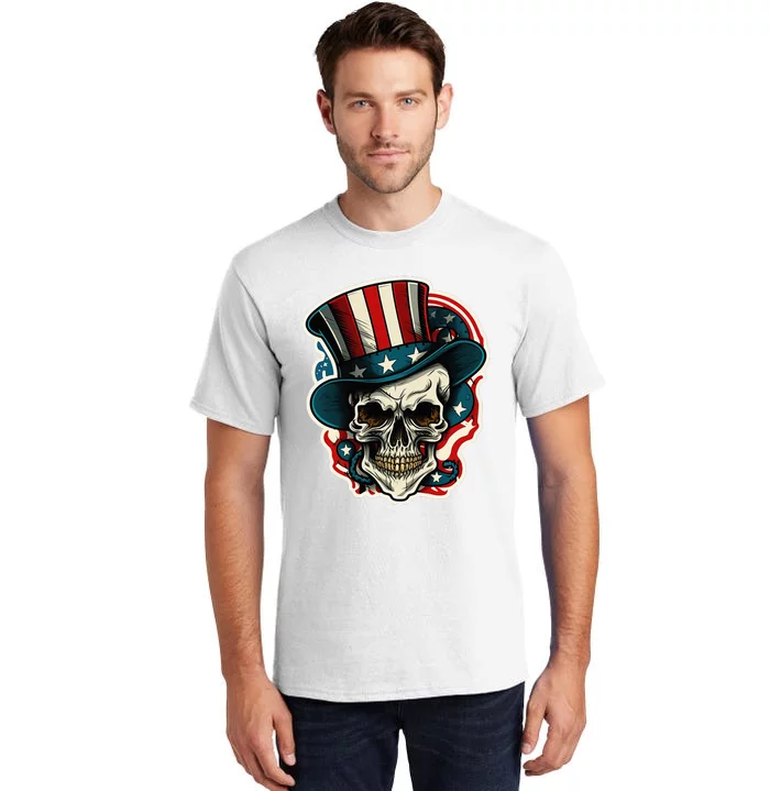 USA Proud Skull Top Hat American Flash Tattoo Retro 4th July Tall T-Shirt