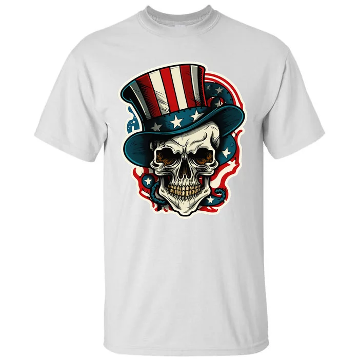 USA Proud Skull Top Hat American Flash Tattoo Retro 4th July Tall T-Shirt