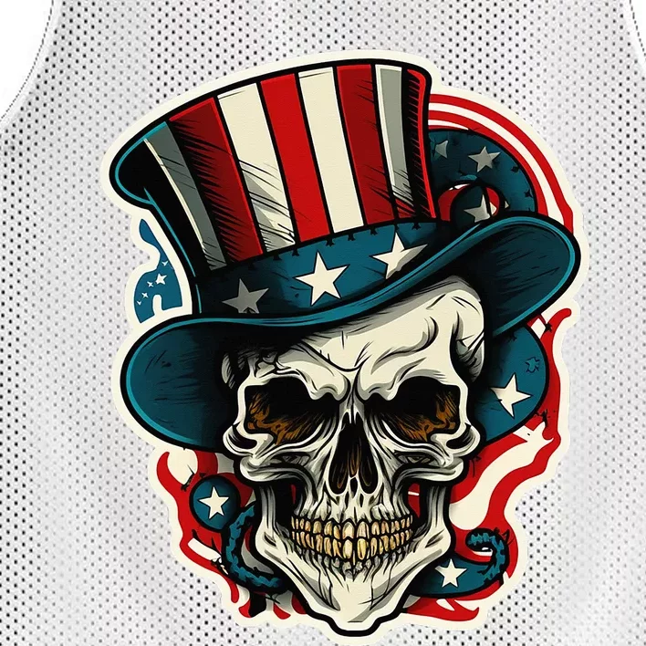 USA Proud Skull Top Hat American Flash Tattoo Retro 4th July Mesh Reversible Basketball Jersey Tank