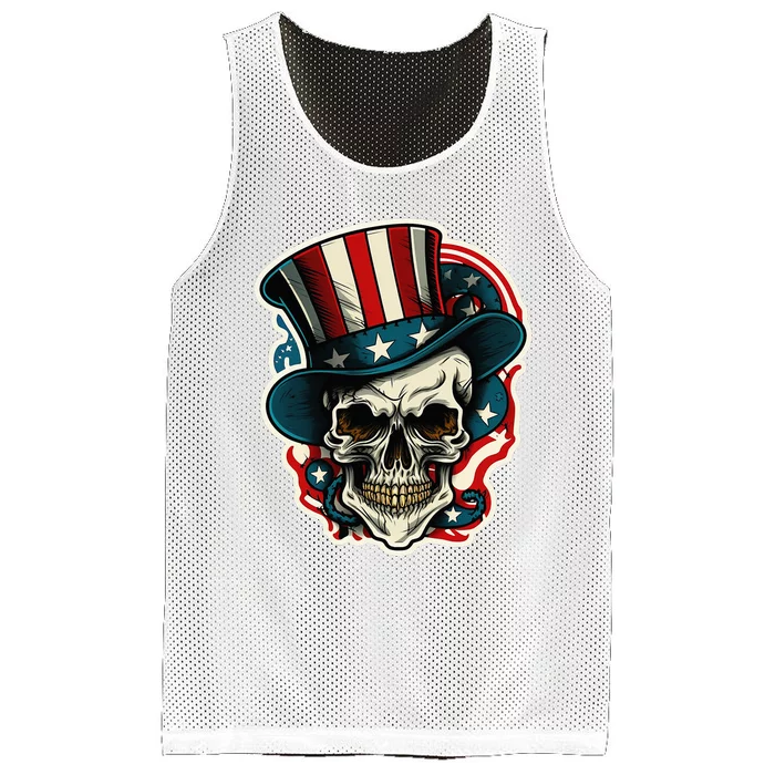 USA Proud Skull Top Hat American Flash Tattoo Retro 4th July Mesh Reversible Basketball Jersey Tank