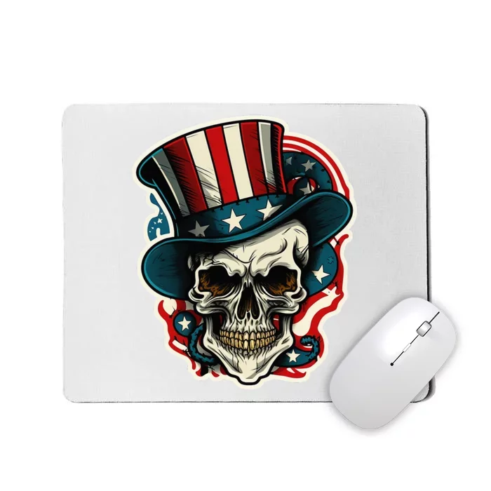 USA Proud Skull Top Hat American Flash Tattoo Retro 4th July Mousepad