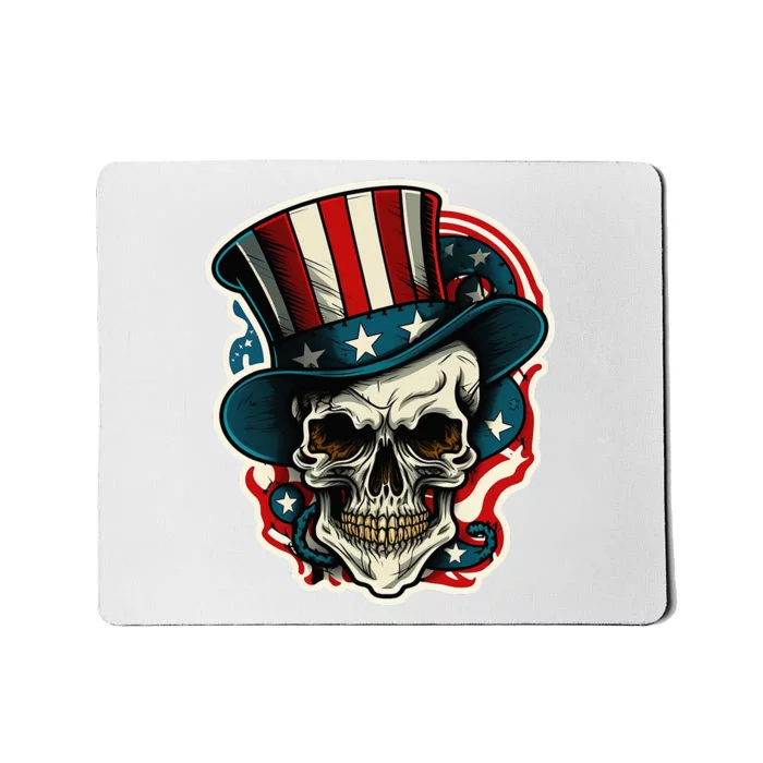 USA Proud Skull Top Hat American Flash Tattoo Retro 4th July Mousepad