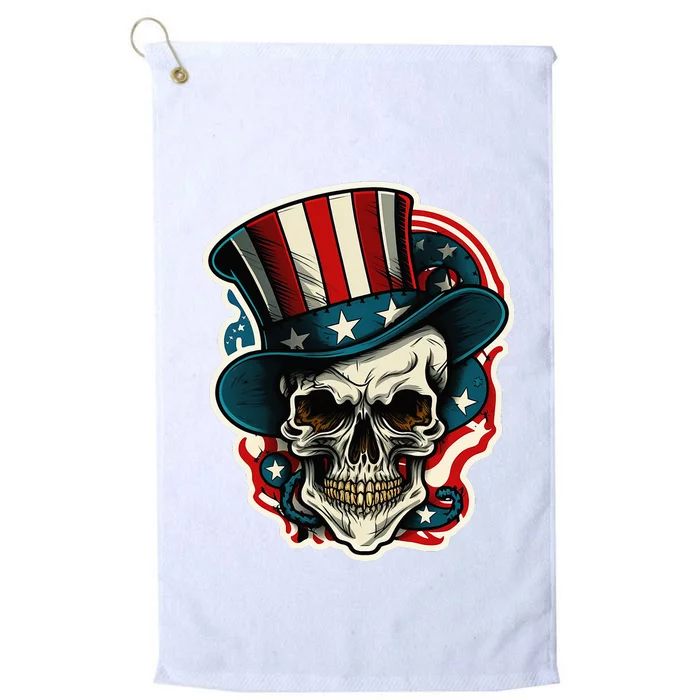 USA Proud Skull Top Hat American Flash Tattoo Retro 4th July Platinum Collection Golf Towel