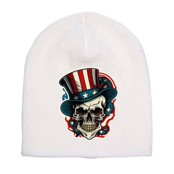 USA Proud Skull Top Hat American Flash Tattoo Retro 4th July Short Acrylic Beanie