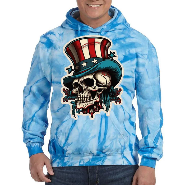 USA Proud Skull Top Hat American Flash Tattoo Retro July 4th Tie Dye Hoodie