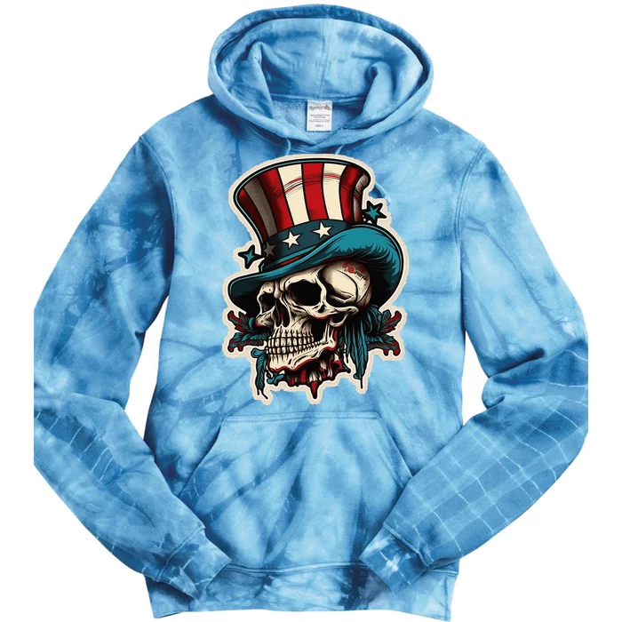 USA Proud Skull Top Hat American Flash Tattoo Retro July 4th Tie Dye Hoodie