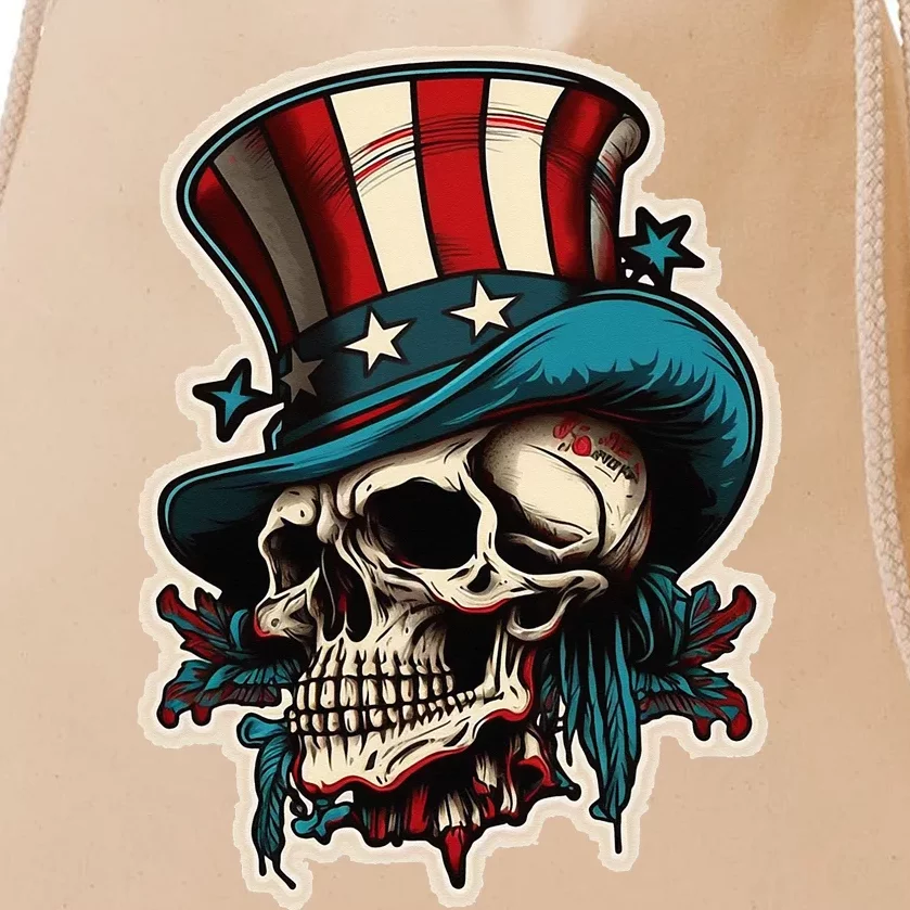 USA Proud Skull Top Hat American Flash Tattoo Retro July 4th Drawstring Bag