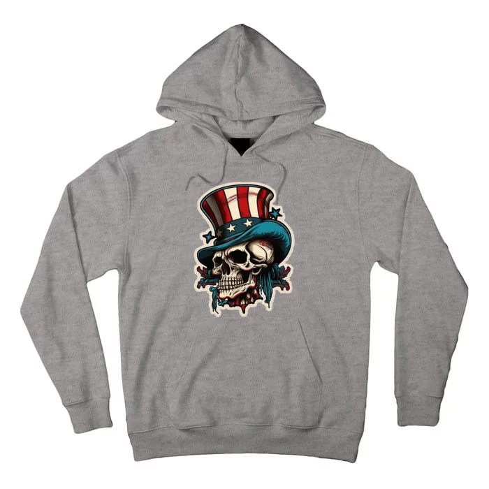 USA Proud Skull Top Hat American Flash Tattoo Retro July 4th Tall Hoodie