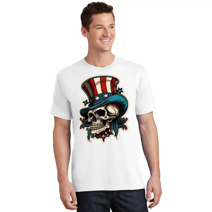 USA Proud Skull Top Hat American Flash Tattoo Retro July 4th T-Shirt